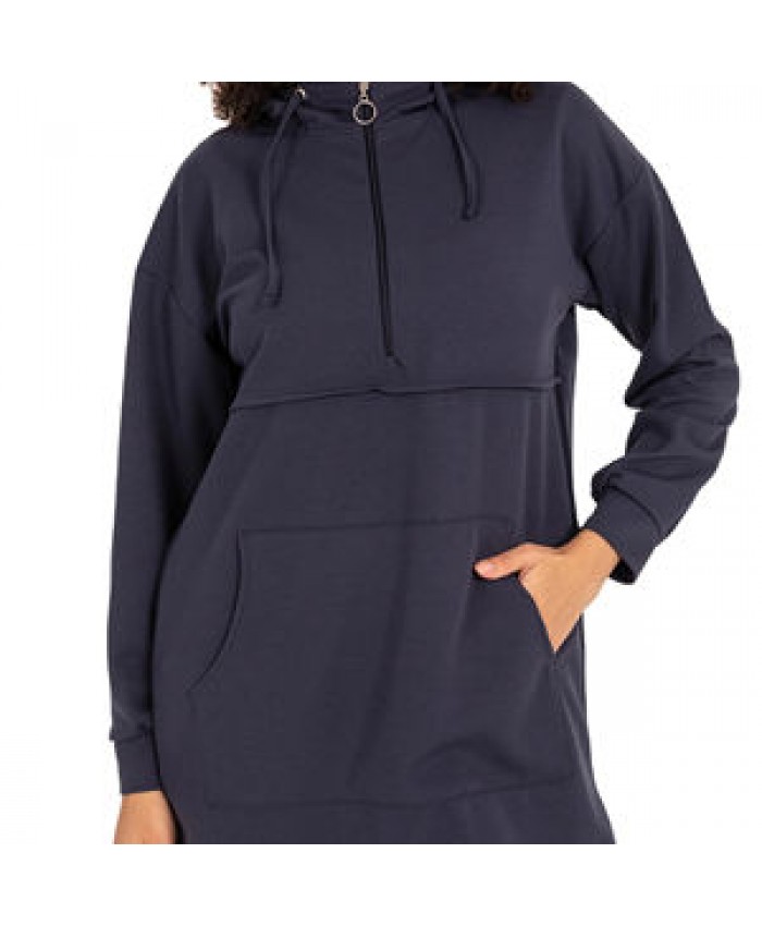 HIGH QUALITY HOODED AND ZIPPERED KNITTED NAVY BLUE TWO PIECE WHOLESALE WOMEN'S SET