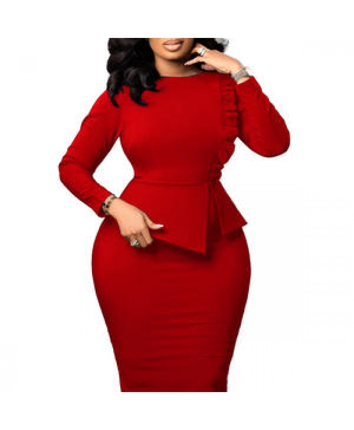 Wholesale Plus Size Women Office Wrap Mid Dresses Ladies Casual Formal Work Dresses Elegant Business Dress Women's Clothing