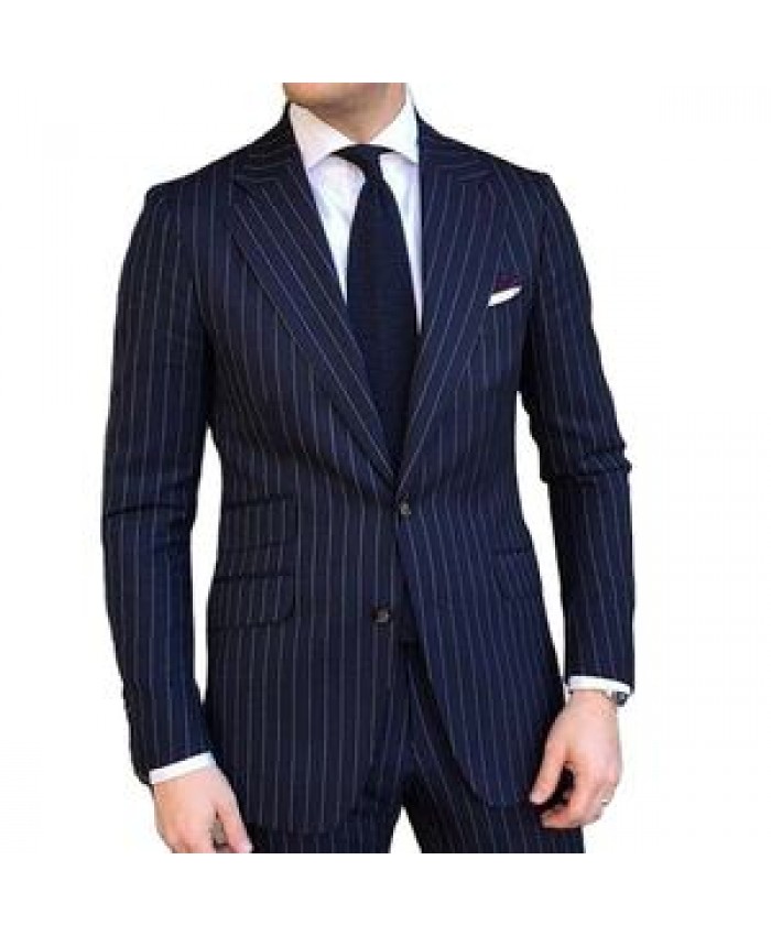 Navy Blue Business Men Suit Striped 2024 Slim Fit Pinstripe Formal Wedding Tuxedo Notched Lapel Fashion Suit for Men