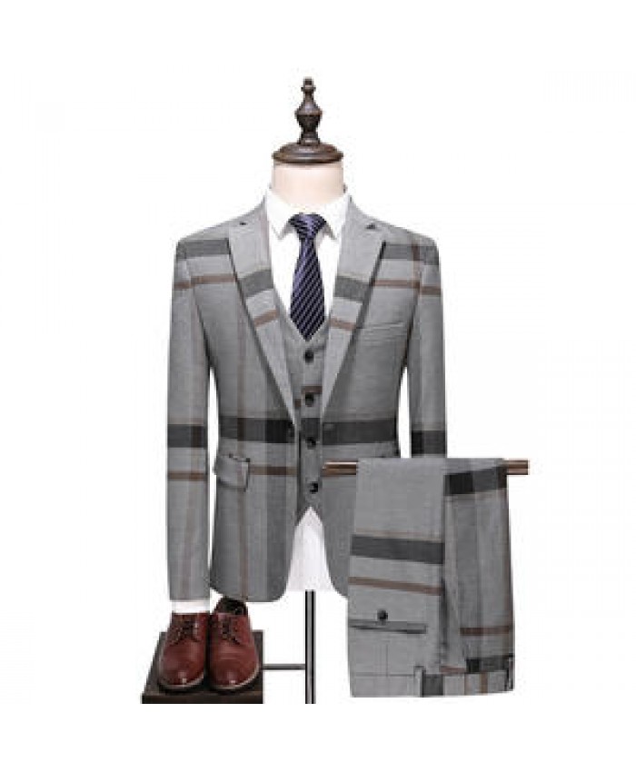 New Arrivals Men Plaid Suits 3 Pieces Blazer Vest Pant Set Plus Size Single Breasted Formal Wedding Business Men's Suits For Men