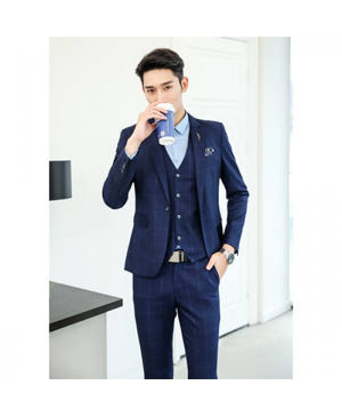 men 's casual slim fit business office uniform wedding blazer suits 3 pieces for men
