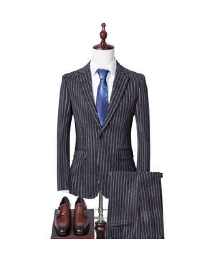 Navsegda  new mens slim business casual vertical stripe suit suit woolen suit two sets spring and autumn for men