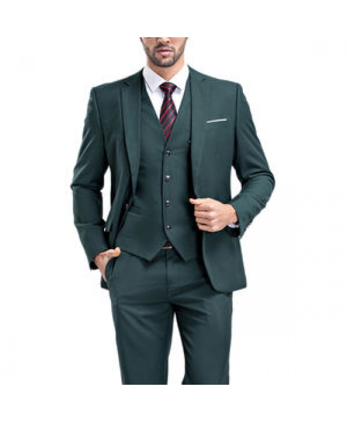 Green Three Pieces Men Slim Fit Pants Suit Business Anti-wrinkle Blazer Suits