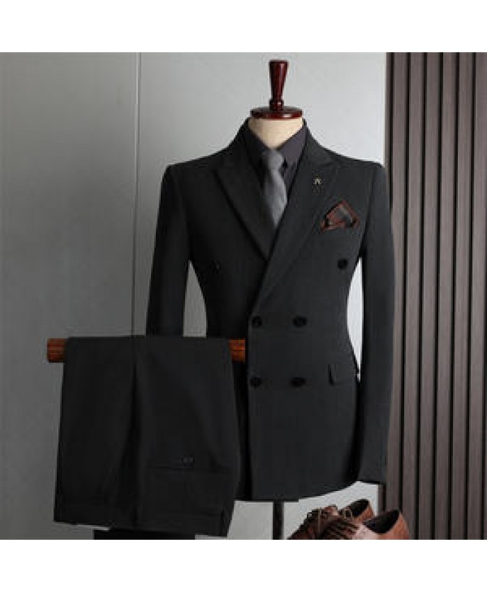 New business men double breasted solid colour suit gentleman slim wedding suit 3 Piece Blazers Tuxedo Suits For Men